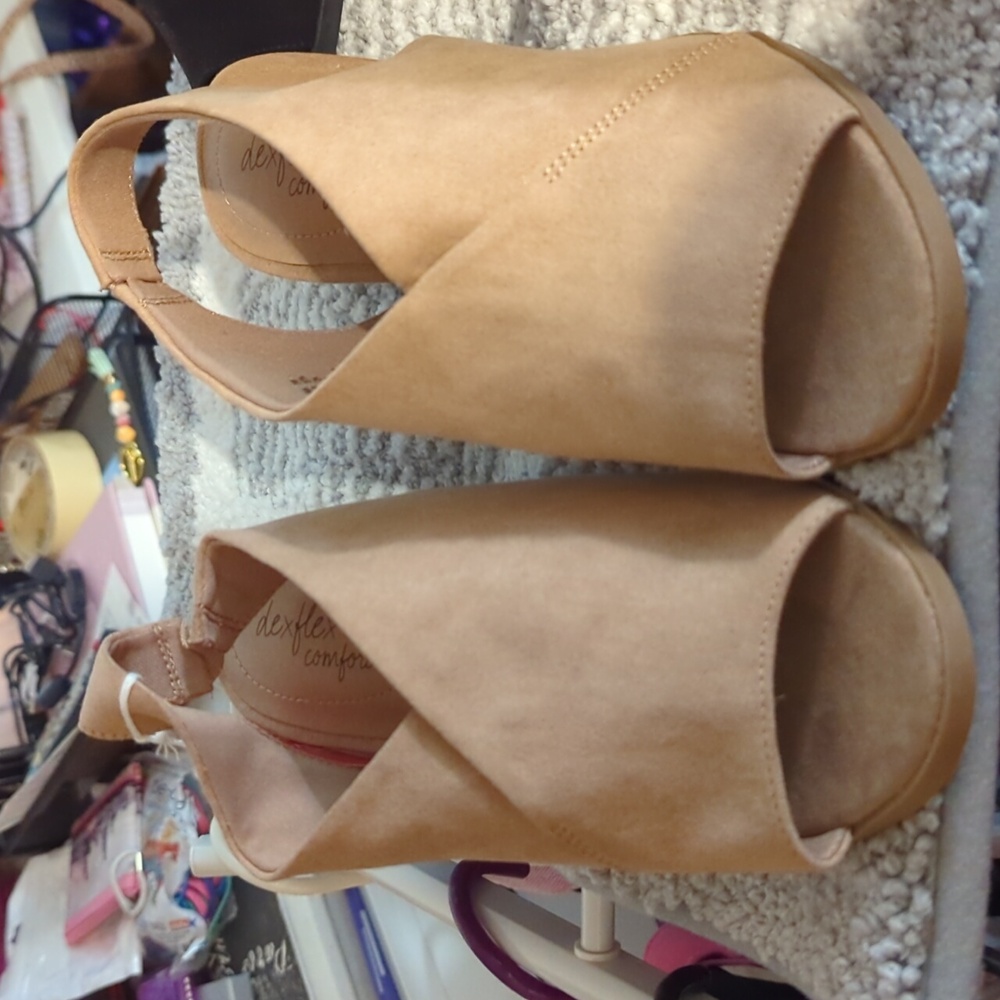 Dexflex Comfort Tan Brown Women's Mule Heels Size 7W NWT